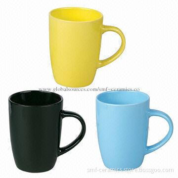 12oz Ceramic Glazed Mugs, Cadmium and Lead-free, Blue/Yellow/Black Colors